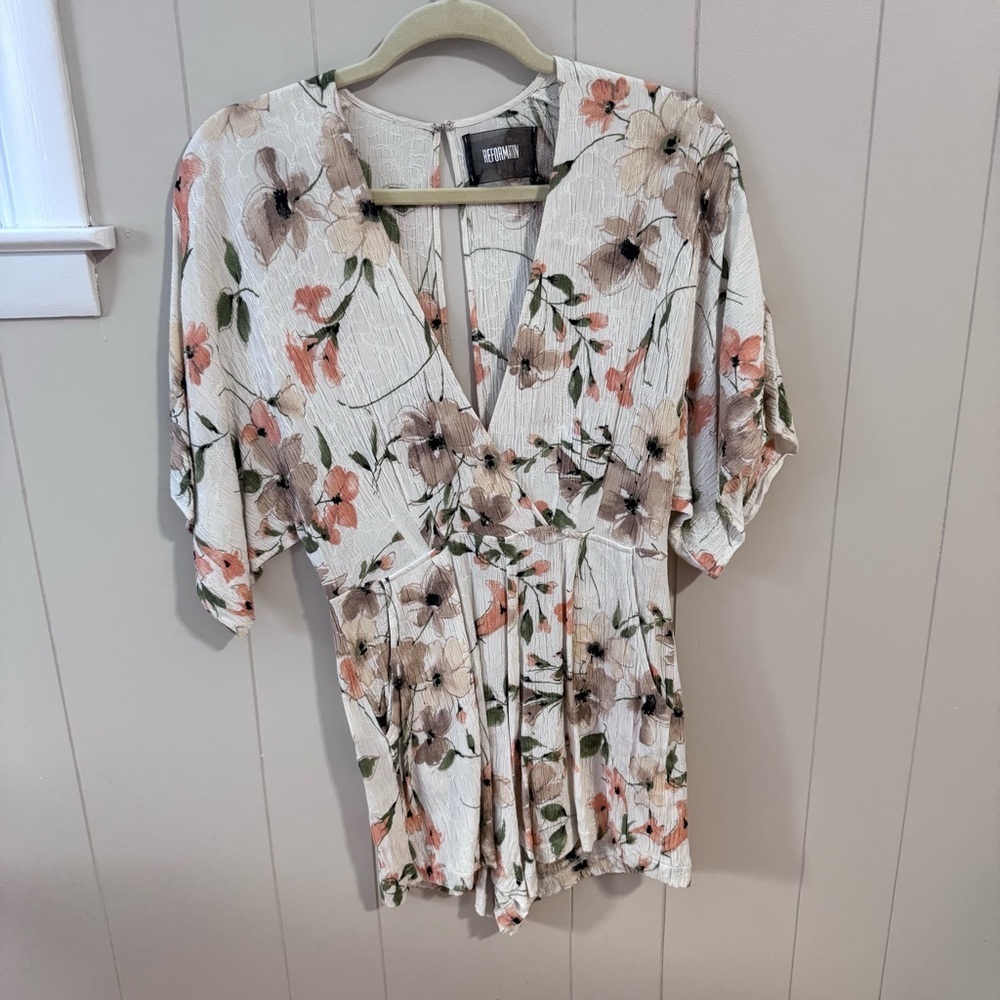 Reformation Floral V-Neck Romper